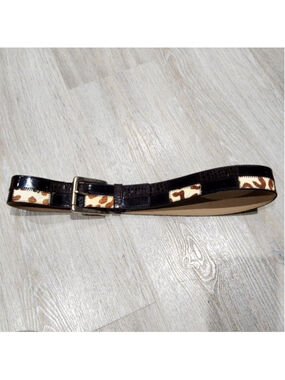 Nine West Belt Womens S Brown Genuine Leather Patchwork Animal Print Buckle